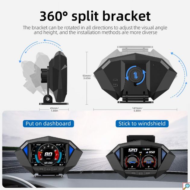 Πολυόργανο Αυτοκινήτου OBD2 με GPS, Ψηφιακό Ταχύμετρο και Μετρητή Κλίσης