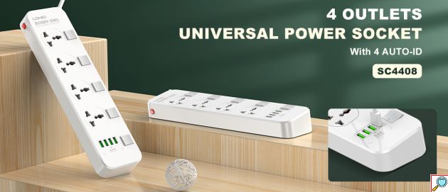 Πολύπριζο Ασφαλείας 4 Universal Θέσεων με 4 USB & Διακόπτες 2m - LDNIO