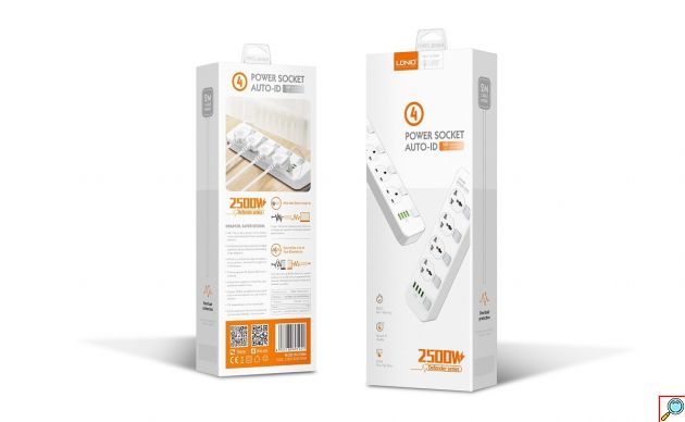 Πολύπριζο Ασφαλείας 4 Universal Θέσεων με 4 USB & Διακόπτες 2m - LDNIO