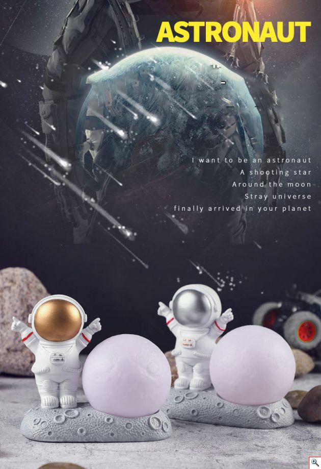 Πολύχρωμο Φωτιστικό Aστροναύτης Φεγγάρι 3D RGB LED, Επαναφορτιζόμενο - Space Man Moon Light Lamp