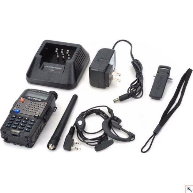 Ασύρματος Φορητός Dual Band Πομποδέκτης VHF/UHF Baofeng με Μικροακουστικό, Βάση Φόρτισης & Φακό LED - 2-Way Walkie Talkie