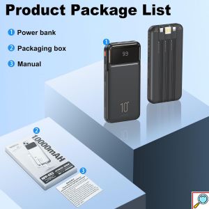 Power bank 10000mAh με 3 Καλώδια και Οθόνη LED Remax 