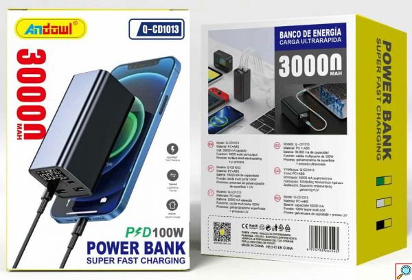 ANDOWL Power Bank 30000mAh 100W Με Διπλή Έξοδο USB-C & USB-A και Ψηφιακή Οθόνη