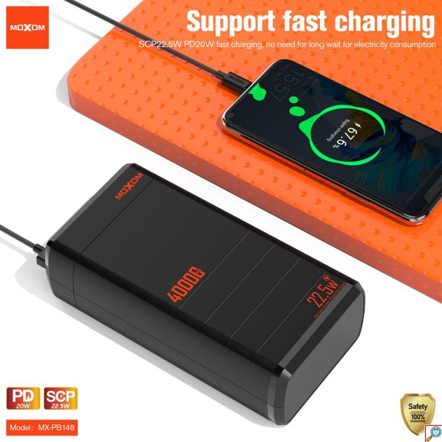 Powerbank 40000mAh 22,5W με Θύρα USB-A και 2 Θύρες USB-C - Moxom