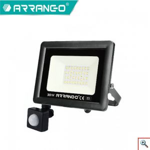 ARRANGO® LED Αδιάβροχος Προβολέας 30W Εξωτερικού Χώρου Ψυχρού Φωτισμού με Αισθητήρα Κίνησης