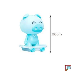 Επιτραπέζιο Παιδικό Πορτατίφ Γουρουνάκι με Πατίνι 28cm Γαλάζιο