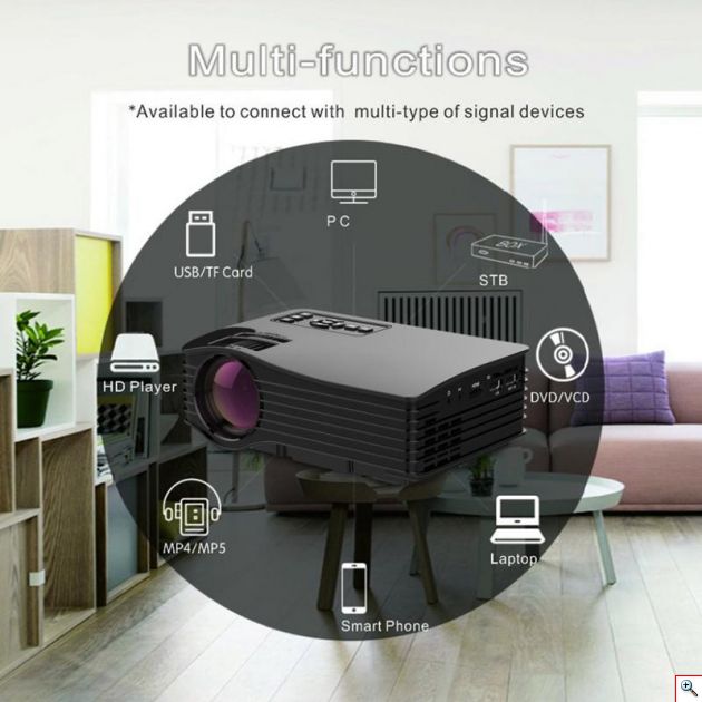 Φορητός Προβολέας Led Wifi Unic® & Μίρακας HD με HDMI, SD, USB