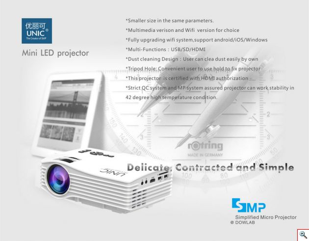 Φορητός Προβολέας Led Wifi Unic® & Μίρακας HD με HDMI, SD, USB