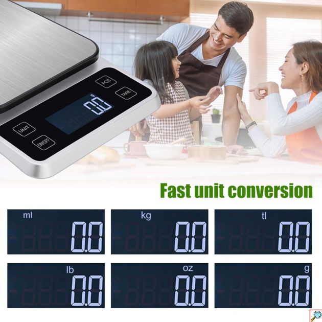 Ψηφιακή Ζυγαρία Κουζίνας 1-10Kg με Ακρίβεια 1 Γραμμαρίου και Πολλαπλές Μονάδες Μέτρησης Βάρους - Aerbes