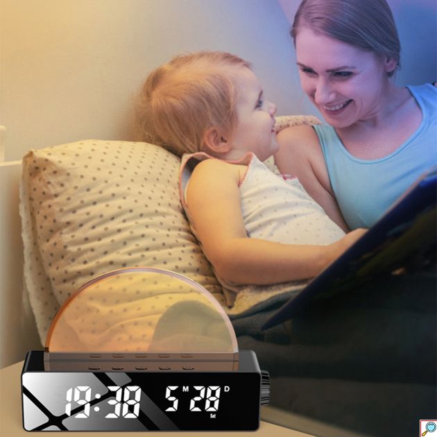 Ψηφιακό Ρολόι HD LED Επιτραπέζιο με Ξυπνητήρι Προσομοιωτής Ανατολής και Δύσης του Ηλίου με USB Θήρα