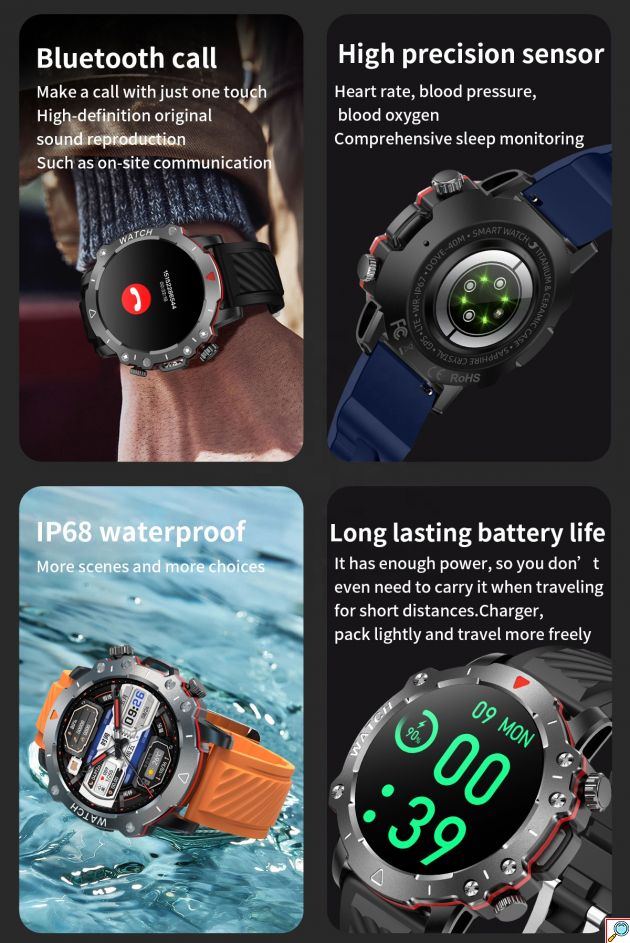 Ψηφιακό Ρολόι Smartwatch με Οθόνη HD, Bluetooth & Αδιάβροχη Προστασία - Συμβατό με iOS & Android