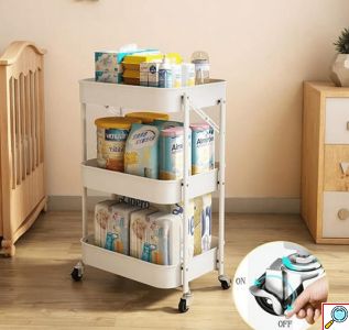 Πτυσσόμενη Τροχήλατη Ραφιέρα Τριών Επιπέδων με Ροδάκια - 45x30x77 cm