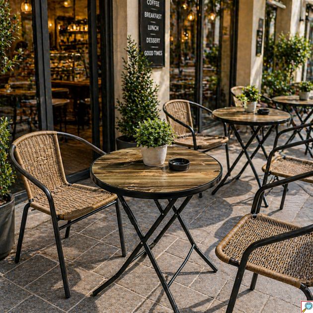 Πτυσσόμενο Στρογγυλό Τραπέζι με Ξύλινη Επιφάνεια & Μεταλλικό Σκελετό 60cm