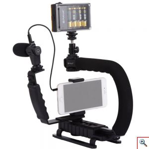 Puluz® Σταθεροποιητής Χειρός DSLR Sport Action Camera Smartphone Μικρόφωνο με Φωτισμό LED - U-Grip Gimbal & Stabilizers Vlog Set PKT3013