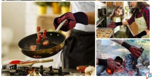 Πυρίμαχα Αντιολισθητικά Γάντια Ψησίματος για Υψηλές Θερμοκρασίες - Σετ 2 τμχ Μαύρα - Κατάλληλα για Ψήσιμο 