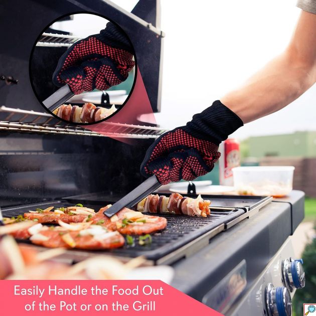 Πυρίμαχα Αντιολισθητικά Γάντια Ψησίματος για Υψηλές Θερμοκρασίες - Σετ 2 τμχ Μαύρα - Κατάλληλα για Ψήσιμο 