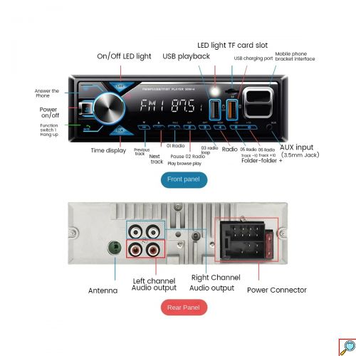 Ηχοσύστημα Αυτοκινήτου Universal MP3 Player, Ραδιόφωνο Bluetooth/USB 1 Din Φως Led TF/SD