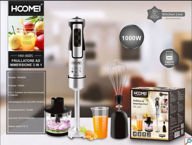 Hoomei Ραβδομπλέντερ με Ανοξείδωτη Ράβδο Inox 1000W 3 σε 1