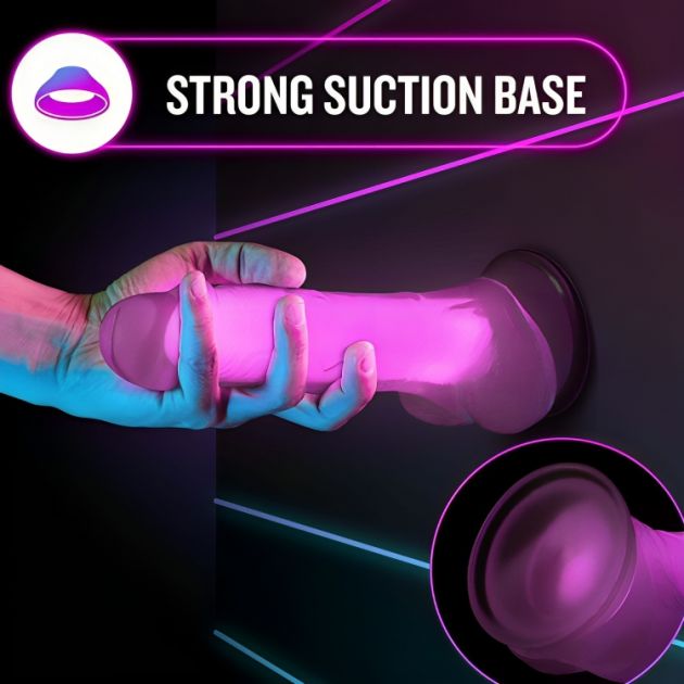 Neon Φωσφοριζέ Ρεαλιστικό Dildo Σιλικόνης με Ραβδώσεις & Ισχυρή Βεντούζα - Glow In The Dark