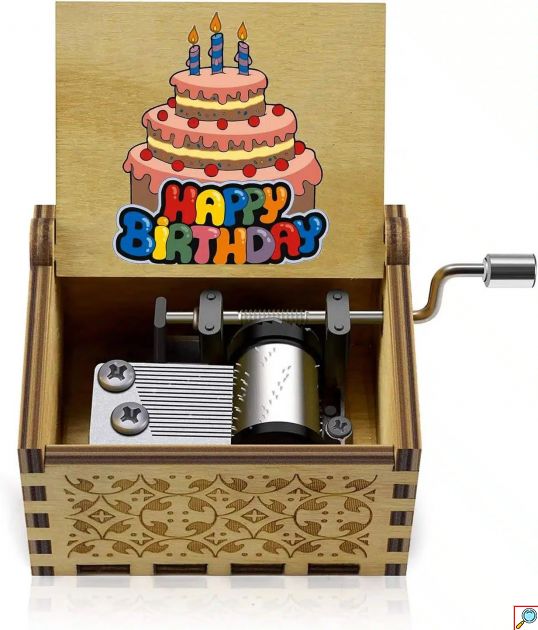 Ρετρό Ξύλινο Χειροκίνητο Μουσικό Κουτί – Happy Birthday 