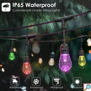 Στεγανή Γιρλάντα Φωτισμού - Αδιάβροχα RGB Φώτα Κήπου 12m με Τηλεχειριστήριο – 15 Λάμπες