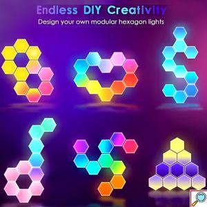 Επιτοίχιο Διακοσμητικό Φωτιστικό LED Wifi - RGB σε Εξάγωνο Σχήμα με Τηλεχειριστήριο, Ρυθμιζόμενα Χρώματα και Λειτουργία Μουσικής 10τμχ Tuya Λευκό