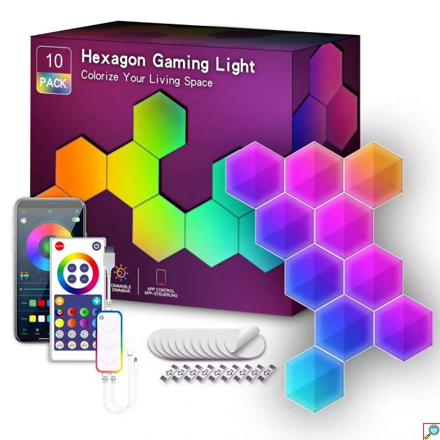 Επιτοίχιο Διακοσμητικό Φωτιστικό LED Wifi - RGB σε Εξάγωνο Σχήμα με Τηλεχειριστήριο, Ρυθμιζόμενα Χρώματα και Λειτουργία Μουσικής 10τμχ Tuya Λευκό