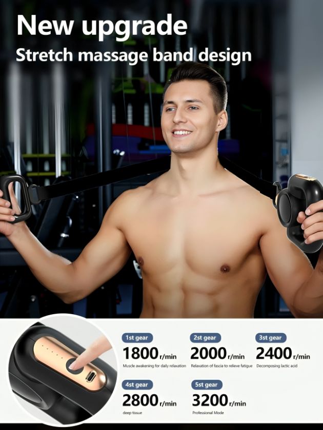2 σε 1 Ελαστική Ζώνη και Πιστόλι Μασάζ με 4 Κεφαλές και 5 Επίπεδα Έντασης - Για Ανακούφιση Μυών & Απώλεια Βάρους