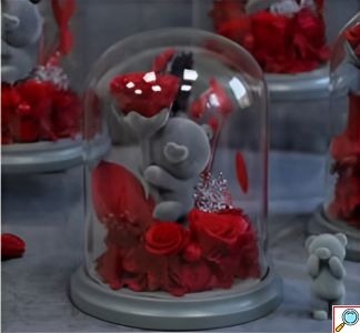 Ρομαντικό Δώρο Γυάλινος Θόλος με Αρκουδάκι και Τριαντάφυλλο