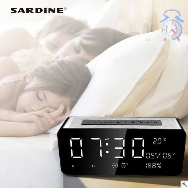 Επιτραπέζιο Ρολόι Multimedia Ηχείο Bluetooth με Ξυπνητήρι, USB/SD Player FM Radio & Handsfree Sardine A10
