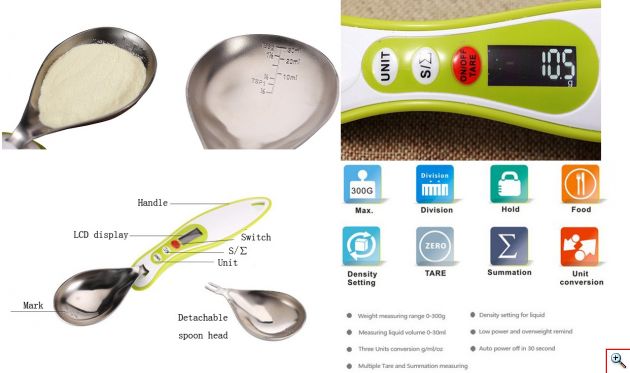 Ψηφιακή Ζυγαριά Κουτάλι 300g/0.1g - Multiple digital kitchen measuring spoon scale