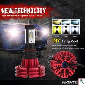 2x Nighteye® Λάμπες Αυτοκινήτου LED 360° Η1 10000LM (2x5000) 60W (2x30) με Φίλμ Χρώματος 3000Κ - 6500Κ - 8000Κ A344 CAN BUS με Ballast 12-24V