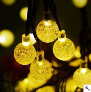 Ηλιακά Αδιάβροχα Λαμπάκια Bubble Θερμού Κίτρινου Φωτισμού με 8 Προγράμματα, 4.2m - Φωτάκια 30 LED Εξωτερικού Χώρου με Φωτοβολταϊκό Πάνελ & Βάση, OEM