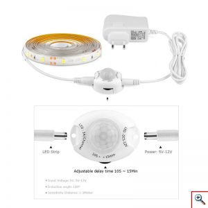Σετ 2 Τεμαχίων Αυτοκόλλητες Ταινίες LED, 2x 120 cm, 2.8W με Αισθητήρες Κίνησης & Προγραμματισμό Χρόνου Απενεργοποίησης, 260 Lumens, OEM