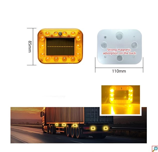Σετ 2 Ηλιακά Προειδοποιητικά Φώτα LED IP67 85×110mm με Μαγνητική Βάση για Φορτηγά