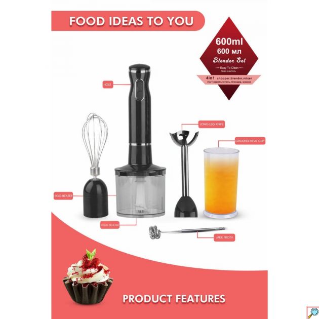 Σετ 4 σε 1 Ραβδομπλέντερ με Ανοξείδωτη Ράβδο 300W - Μίξερ Multi, Πολυκόπτης, Μίνι Πίμερ & Αναδευτήρας - RAF