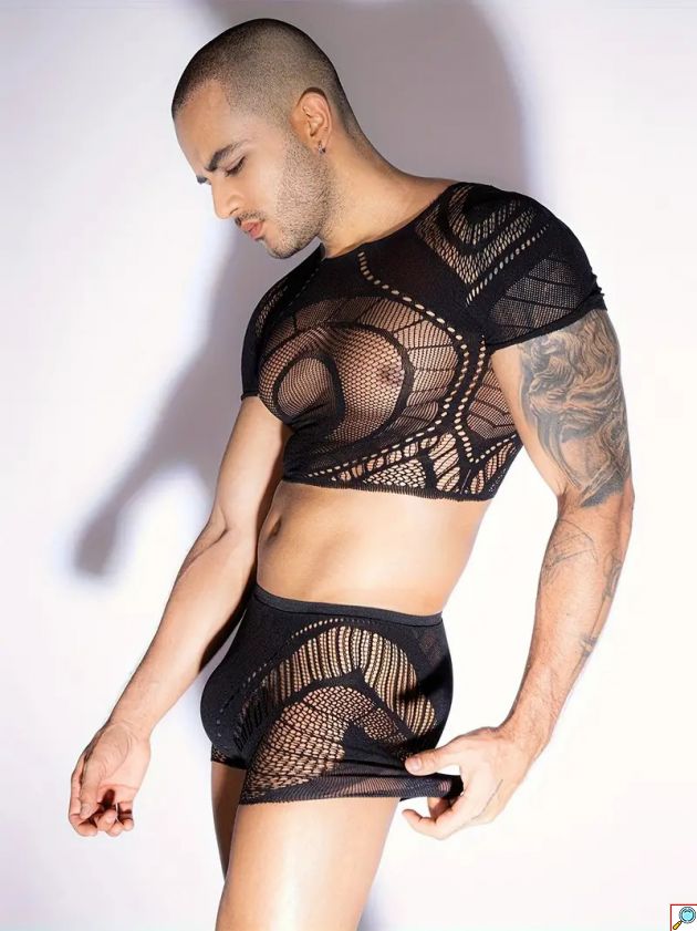 Ανδρικό Σετ Αισθησιακών Εσωρούχων - See Through - Ελαστικό One Size