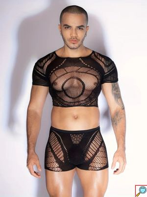 Ανδρικό Σετ Αισθησιακών Εσωρούχων - See Through - Ελαστικό One Size