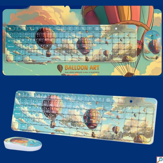 Σετ Ασύρματο Πληκτρολόγιο & Ποντίκι - Συνδεσιμότητα με Bluetooth με Σχέδιο Αερόστατα