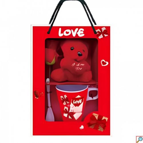 Σετ Δώρου Love με Κούπα, Κόκκινο Αρκουδάκι και Τριαντάφυλλο