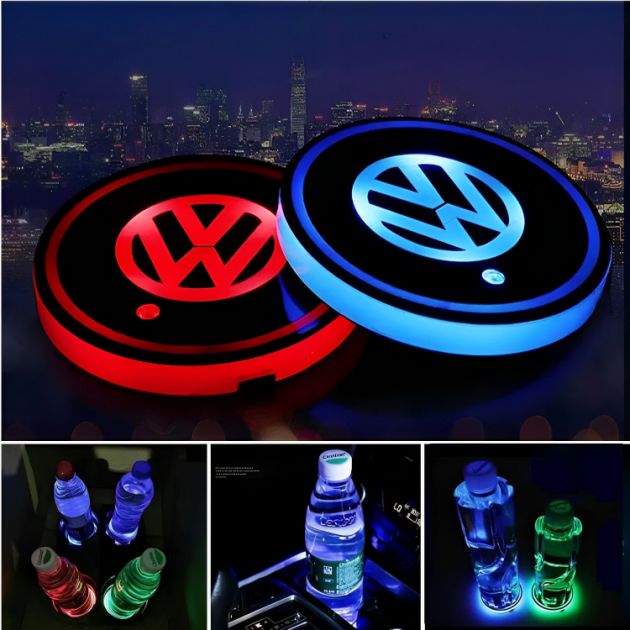 Σετ 2x Φωτιζόμενη LED Βάση Ποτηροθήκης Αυτοκινήτου - Με 7 Εναλλαγές Χρωμάτων & USB Επαναφορτιζόμενη - LED Daytime Running Light Atmosphere Style
