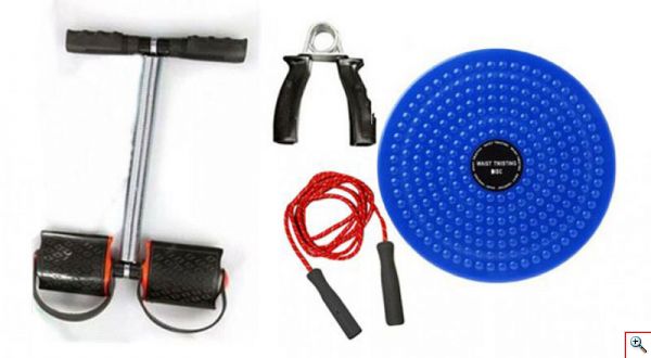 Σετ Οργάνων Γυμναστικής Μυικών Ασκήσεων 4 σε 1 Όργανο Έλξεων, Σκοινάκι, Περιστρεφόμενος Δίσκος Ισορροπίας και Ταναλάκι Χεριών