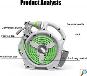 Σετ Καρούλι με Λάστιχο Ποτίσματος 15m & Μεταλλικό Πιστόλι Πολλαπλών Λειτουργιών