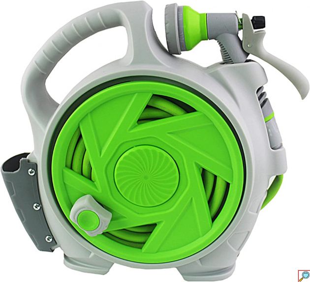 Σετ Καρούλι με Λάστιχο Ποτίσματος 15m & Μεταλλικό Πιστόλι Πολλαπλών Λειτουργιών