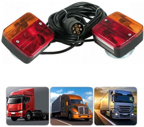 Σετ μαγνητικά φανάρια φλας/στοπ 12V για τρέιλερ IP65 2τμχ με καλώδιο 2.5+7m