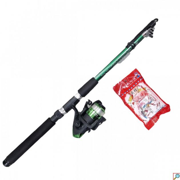 Σετ Ψαρέματος με Τηλεσκοπικό Καλάμι 2.1μ - Μηχανάκι και Αγκίστρια - Fishing Set For Beginners