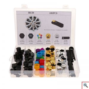 Σετ Τάπες Για Μπουλόνια Ζάντας Αυτοκινήτου, Πλαστικές, Διάφορα Χρώματα, Με Συσκευασία Μεταφοράς - Αποθήκευσης, 105 Τεμάχια, HE39, OEM 