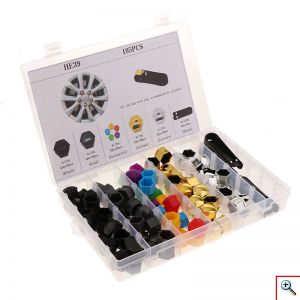 Σετ Τάπες Για Μπουλόνια Ζάντας Αυτοκινήτου, Πλαστικές, Διάφορα Χρώματα, Με Συσκευασία Μεταφοράς - Αποθήκευσης, 105 Τεμάχια, HE39, OEM 