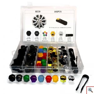Σετ Τάπες Για Μπουλόνια Ζάντας Αυτοκινήτου, Πλαστικές, Διάφορα Χρώματα, Με Συσκευασία Μεταφοράς - Αποθήκευσης, 105 Τεμάχια, HE39, OEM 