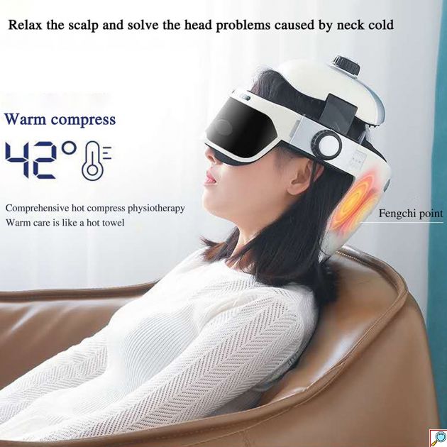 Συσκευή Μασάζ Κεφαλής,Ματιών & Λαιμού Κράνος Με Θερμότητα,Βαθύ Shiatsu,Πίεση Αέρα & Scratcher Κατάλληλο για Πονοκεφάλους,Στρές και Βαθύ Ύπνο